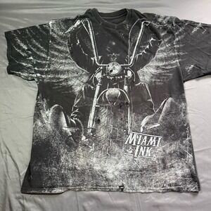 Vintage Y2K Skater Grunge Miami Ink T-Shirt Biker Skeleton Chopper Unknown Size